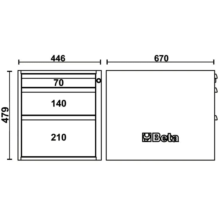Beta Tools (Article# C58CSH 3C) 3-Drawer Tool Chest for Modular Workbenches C58BC, 479mm High - BT 058000682 