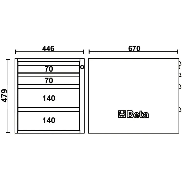 Beta Tools (Article# C58CSH 4C) 4-Drawer Tool Chest for Modular Workbenches C58BC, 479mm High - BT 058000683 