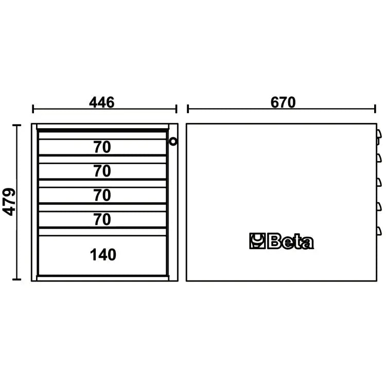 Beta Tools (Article# C58CSH 5C) 5-Drawer Tool Chest for Modular Workbenches C58BC, 479mm High - BT 058000684 