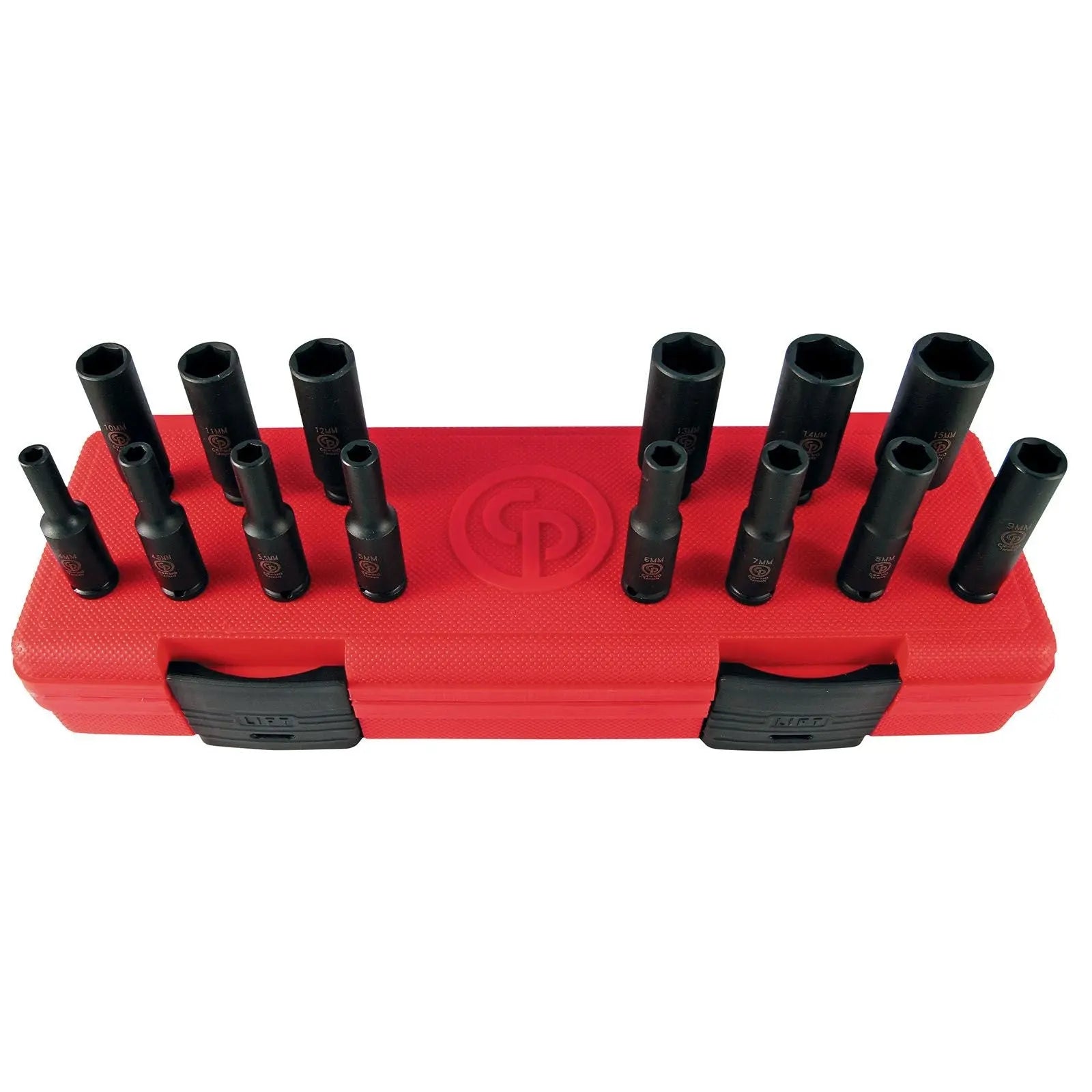 Chicago Pneumatic Set of 14 SS2114D 1/4 in Drive Metric Deep Impact Sockets - CP 8940164437 Chicago Pneumatic