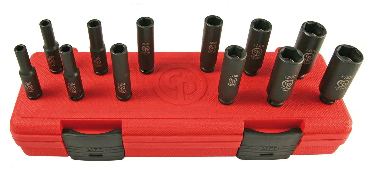 Chicago Pneumatic Set of 12 SS2112DG 1/4 in Drive Metric Deep Magnetic Impact Sockets - CP 8940164440 Chicago Pneumatic