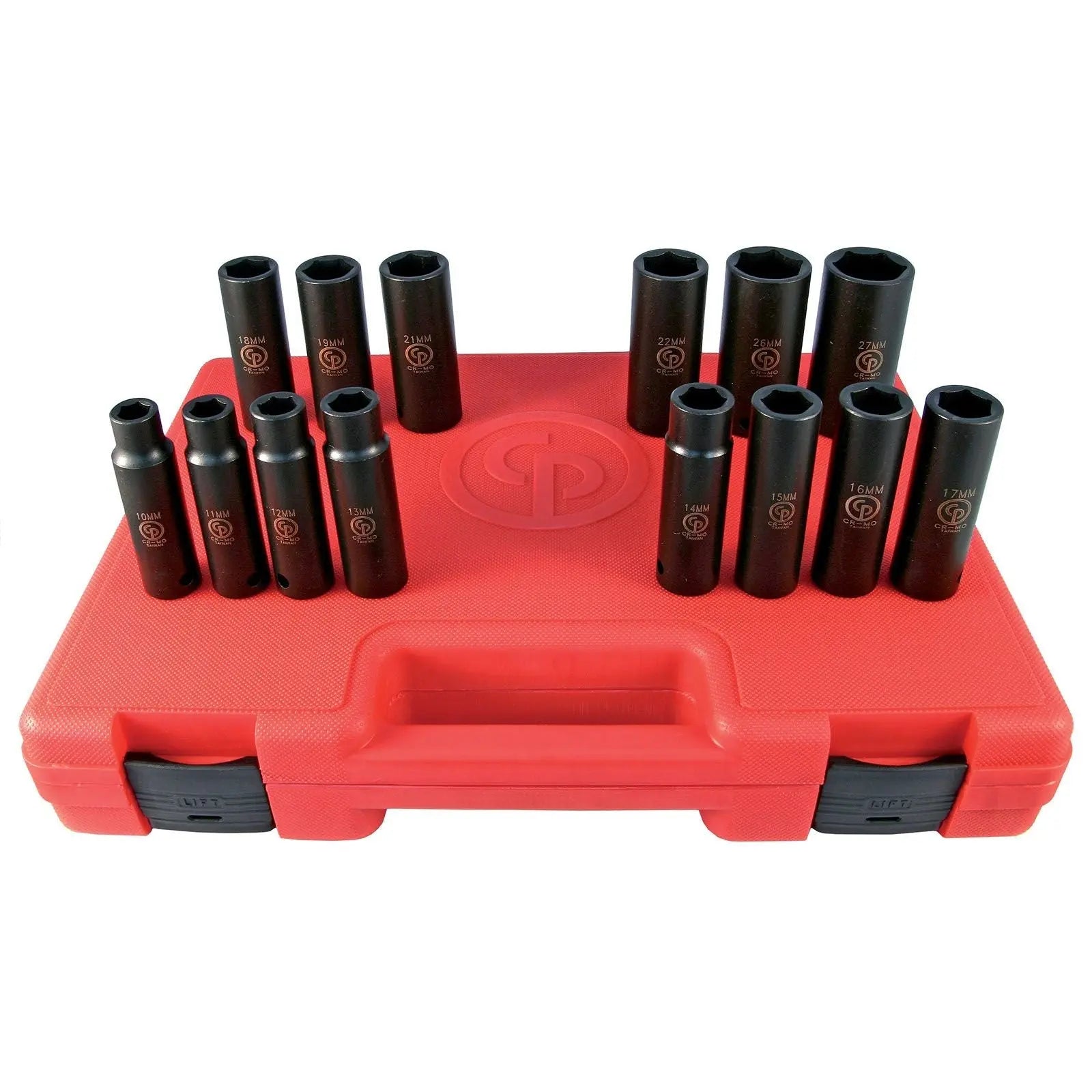 Chicago Pneumatic Set of 14 SS4114D 1/2 in Drive Metric Deep Impact Sockets - CP 8940164459 Chicago Pneumatic