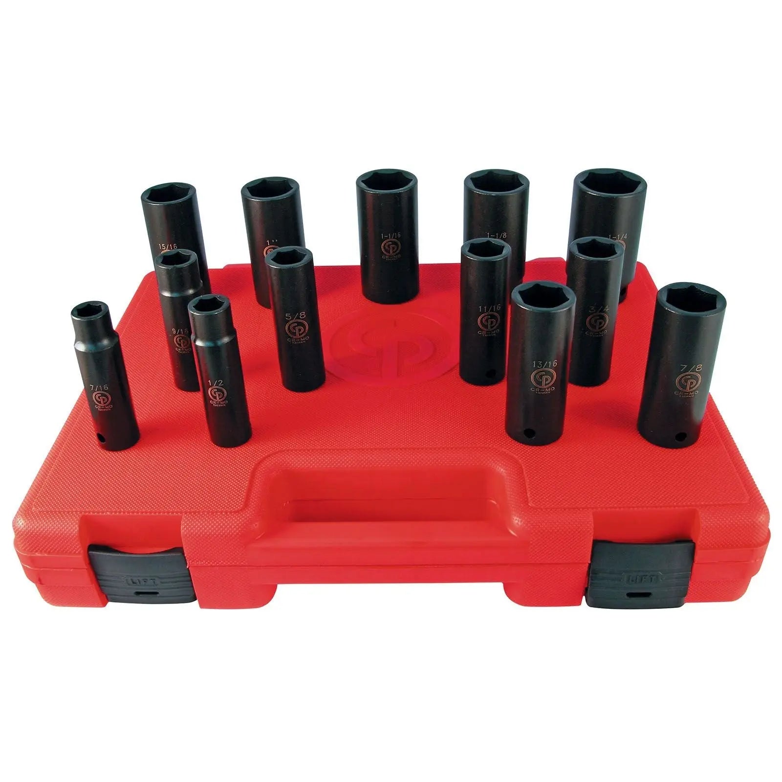 Chicago Pneumatic Set of 13 SS4013D 1/2 in Drive SAE/Imperial Deep Impact Sockets - CP 8940164466 Chicago Pneumatic
