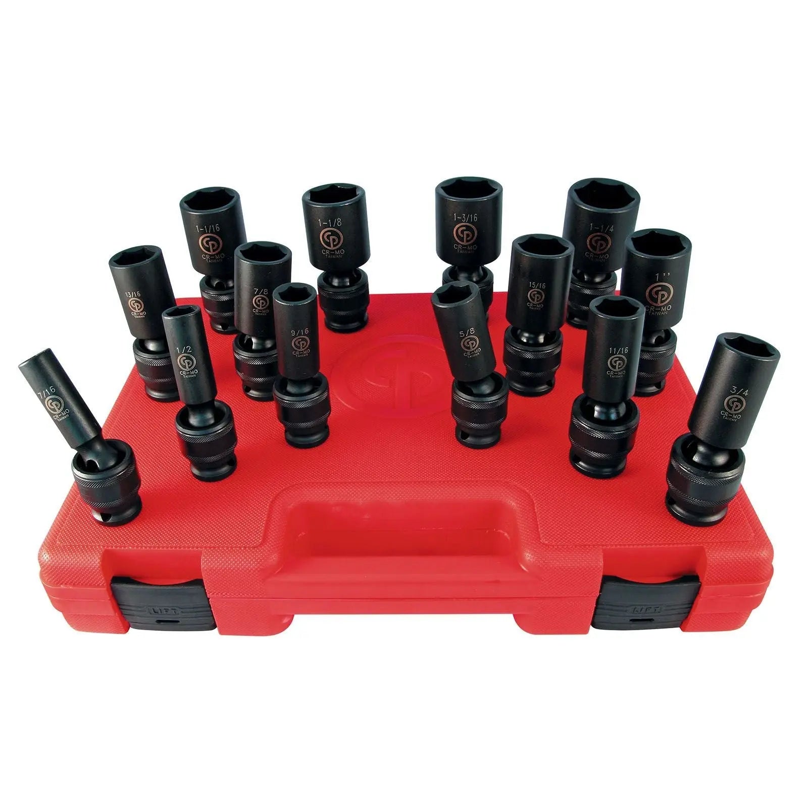 Chicago Pneumatic Set of 14 SS4014DU 1/2 in Drive SAE/Imperial Deep Universal Impact Sockets - CP 8940164468 Chicago Pneumatic