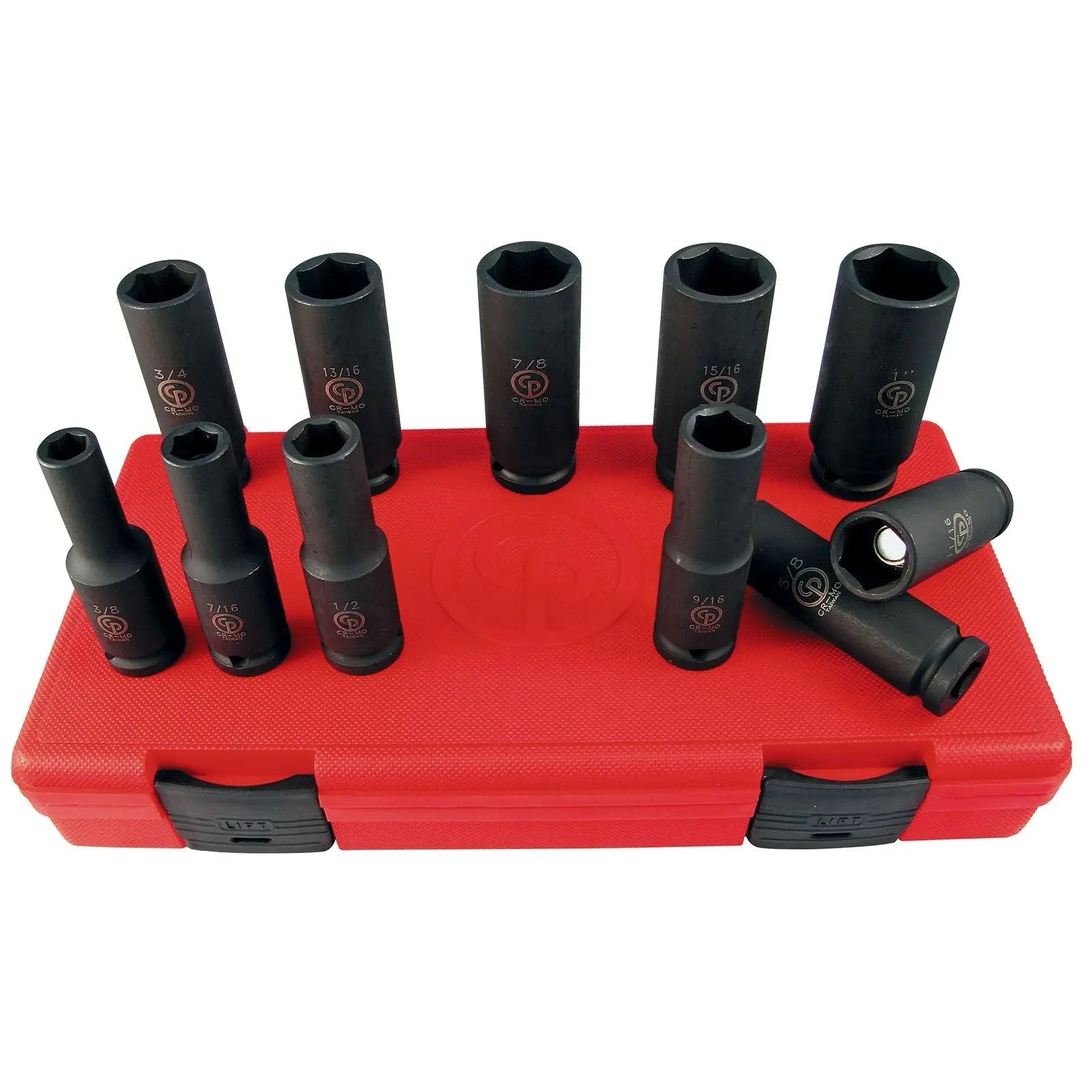 Chicago Pneumatic Set of 11 SS4011DG 1/2 in Drive SAE/Imperial Deep Magnetic Impact Sockets - CP 8940164470 Chicago Pneumatic