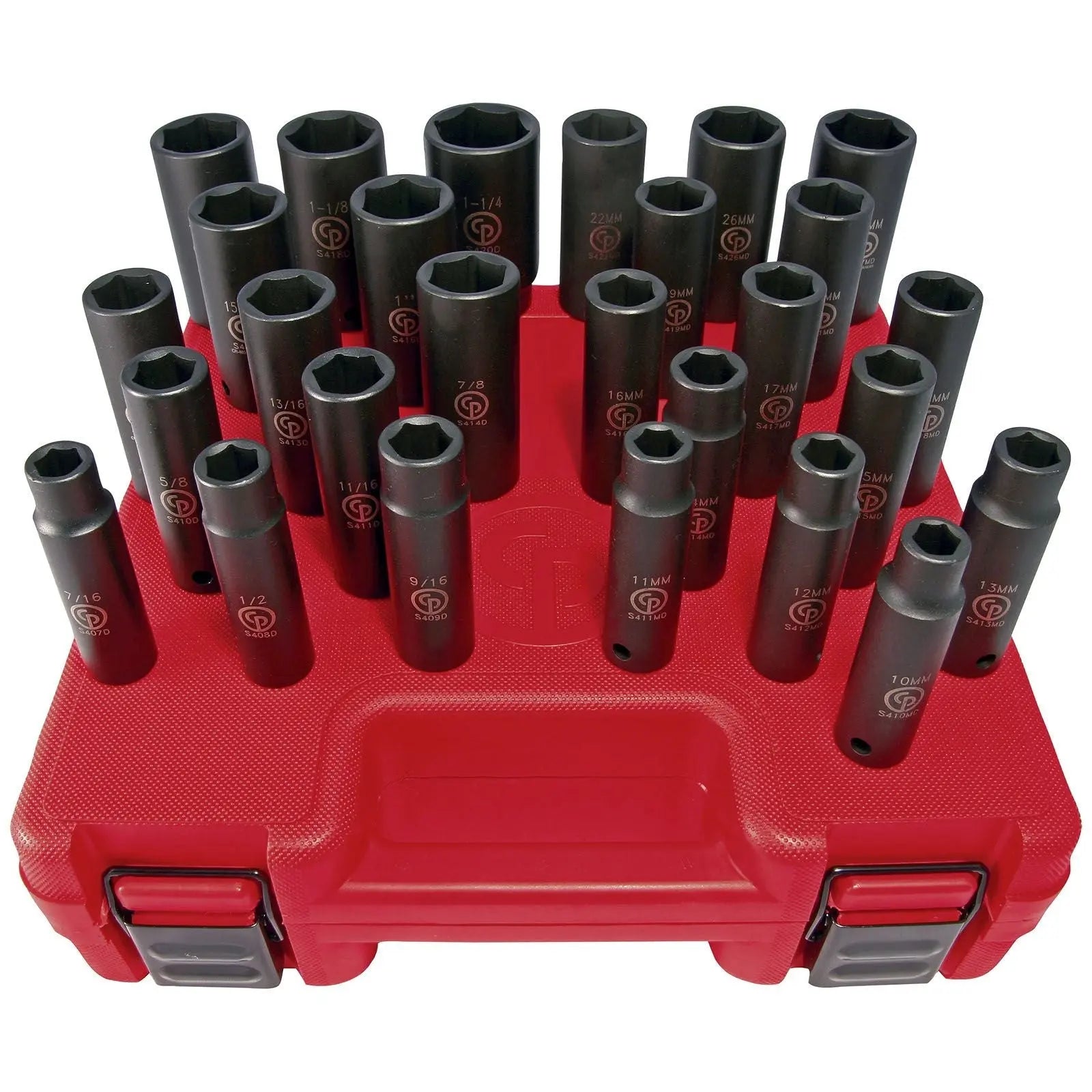 Chicago Pneumatic Set of 29 SS4229D 1/2 in Drive Metric/SAE Deep Impact Socket Master Set - CP 8940166940 Chicago Pneumatic