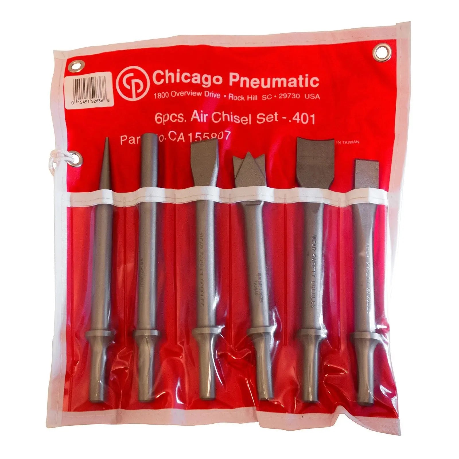 Chicago Pneumatic Set of 6 Round Shank Chisel, 10.2mm - CP CA155807 Chicago Pneumatic