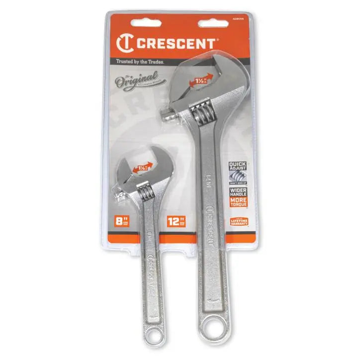 CRESCENT ADJUSTABLE WRENCH SET, 8" & 12", CHROME AC2812VS Adjustable Wrench CRESCENT