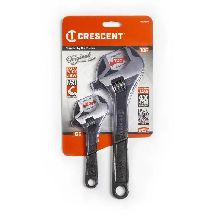 CRESCENT Set of 2 Wide Jaw Adjustable Wrench, 6, 10 in - GW ATWJ2610VS CRESCENT