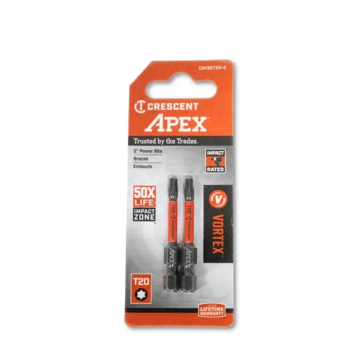 CRESCENT Set of 2 Torx Vortex Impact Power Bit, T20 x 2 in - GW CAVB2T20-2 Power Bit Set CRESCENT