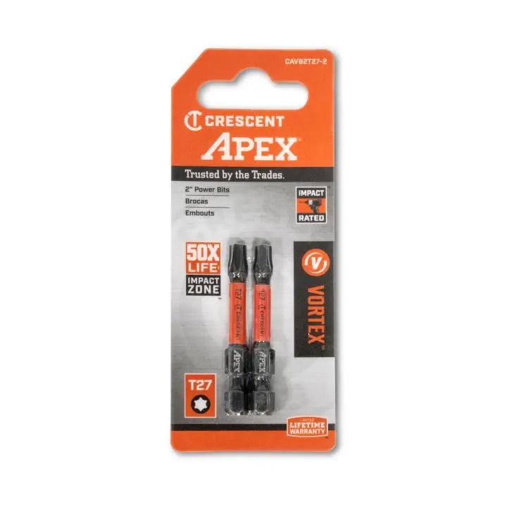 CRESCENT Set of 2 Torx Vortex Impact Power Bit, T27 x 2 in - GW CAVB2T27-2 Power Bit Set CRESCENT