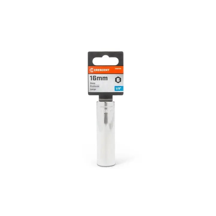 CRESCENT 1/2 in Drive 6 Point Metric Deep Socket, 16mm - GW CDDS75N