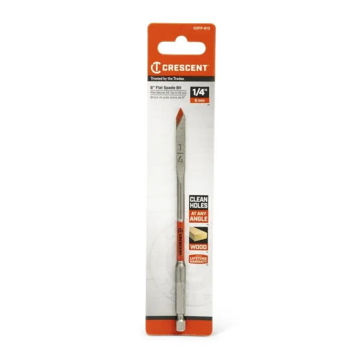 CRESCENT Flat Spade Drill Bit, 1/4 in x 6 in - GW CDFP-613 Drill Bit CRESCENT