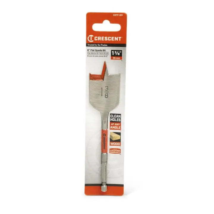 CRESCENT Flat Spade Drill Bit, 1-3/8 in x 6 in - GW CDFP-651 Drill Bit CRESCENT