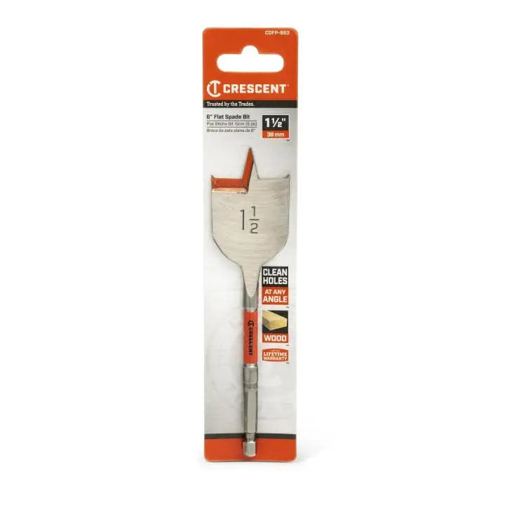 CRESCENT Flat Spade Drill Bit, 1-1/2 in x 6 in - GW CDFP-653 Drill Bit CRESCENT