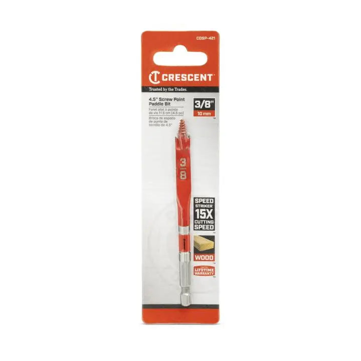 CRESCENT Screw Point Spade Drill Bit, 3/8 in x 4 in - GW CDSP-421 Drill Bit CRESCENT