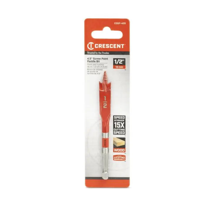 CRESCENT Screw Point Spade Drill Bit, 1/2 in x 4 in - GW CDSP-429 Drill Bit CRESCENT