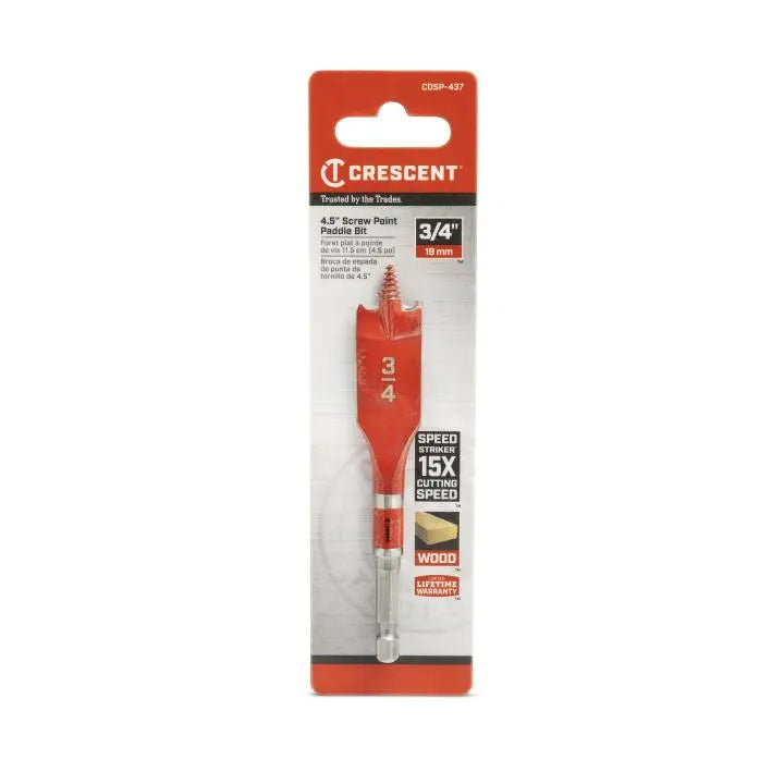 CRESCENT Screw Point Spade Drill Bit, 3/4 in x 4 in - GW CDSP-437 Drill Bit CRESCENT