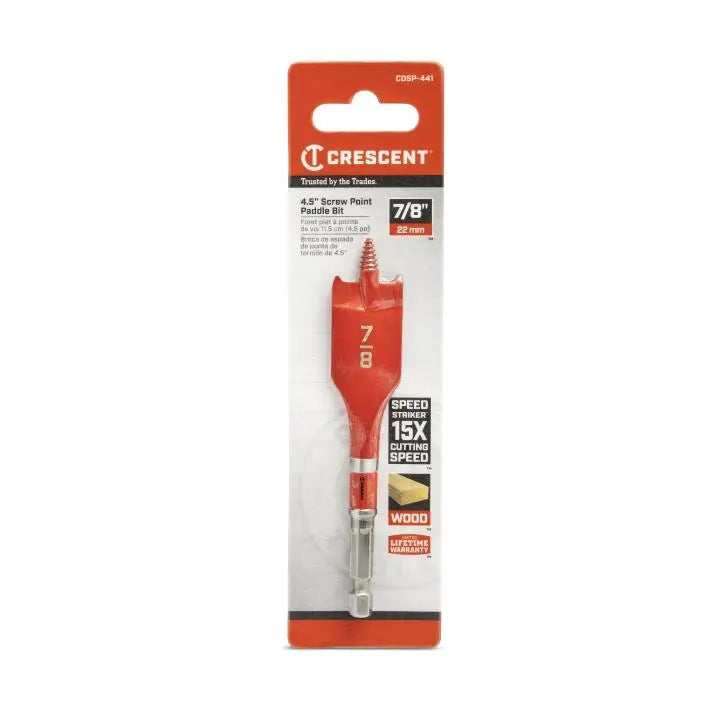 CRESCENT Screw Point Spade Drill Bit, 7/8 in x 4 in - GW CDSP-441 Drill Bit CRESCENT