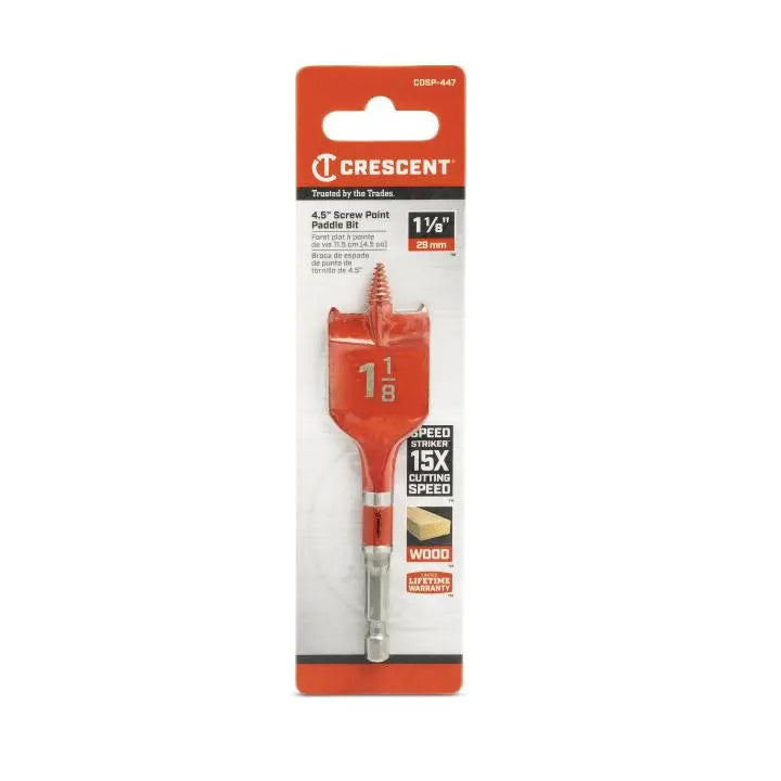 CRESCENT Screw Point Spade Drill Bit, 1-1/8 in x 4 in - GW CDSP-447 Drill Bit CRESCENT