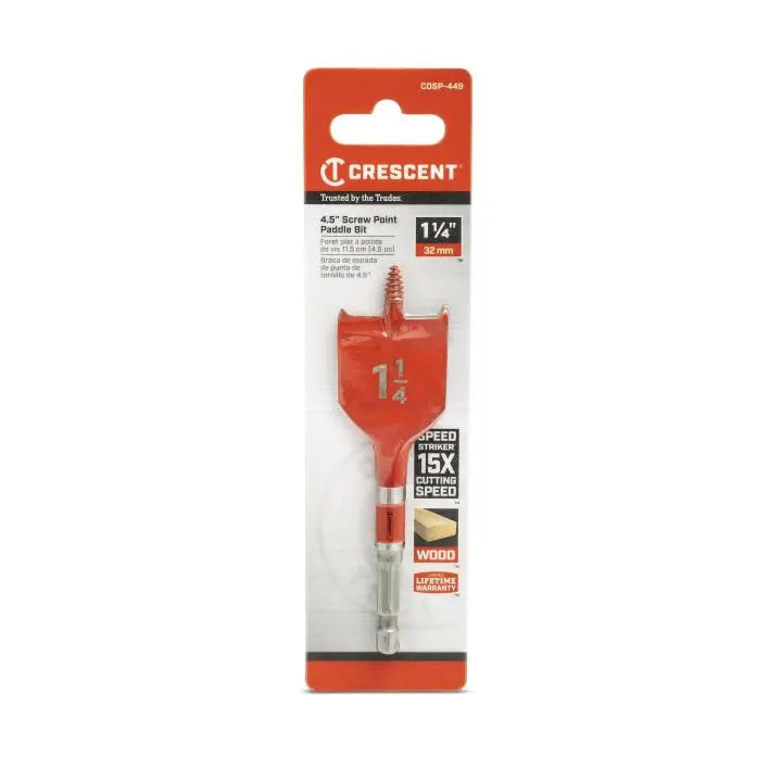 CRESCENT Screw Point Spade Drill Bit, 1-1/4 in x 4 in - GW CDSP-449 Drill Bit CRESCENT