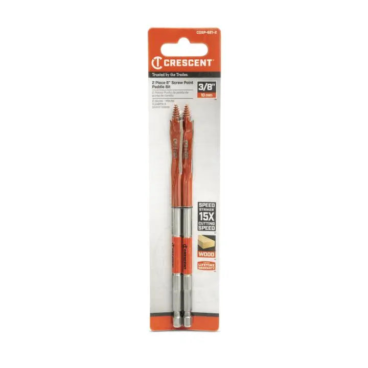 CRESCENT Set of 2 Screw Point Spade Drill Bit, 3/8 in x 6 in - GW CDSP-621-2 Drill Bit Set CRESCENT
