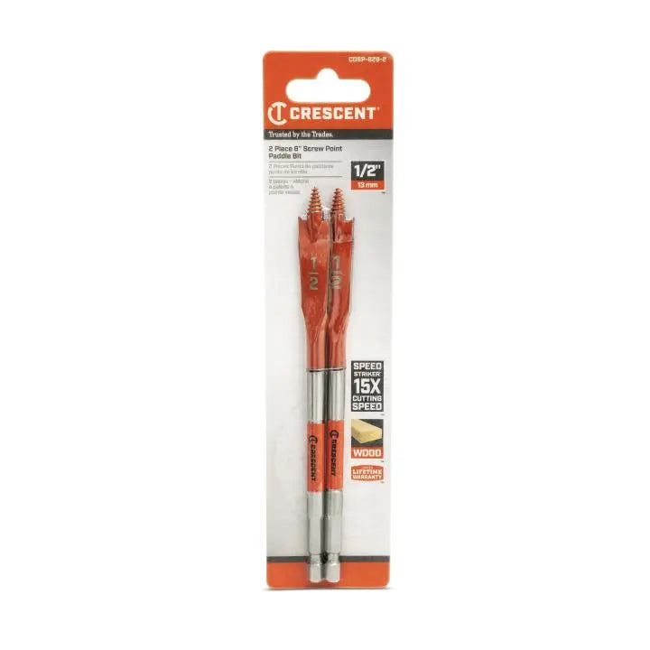 CRESCENT Set of 2 Screw Point Spade Drill Bit, 1/2 in x 6 in - GW CDSP-629-2 Drill Bit Set CRESCENT