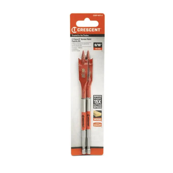 CRESCENT Set of 2 Screw Point Spade Drill Bit, 9/16 in x 6 in - GW CDSP-631-2 Drill Bit Set CRESCENT