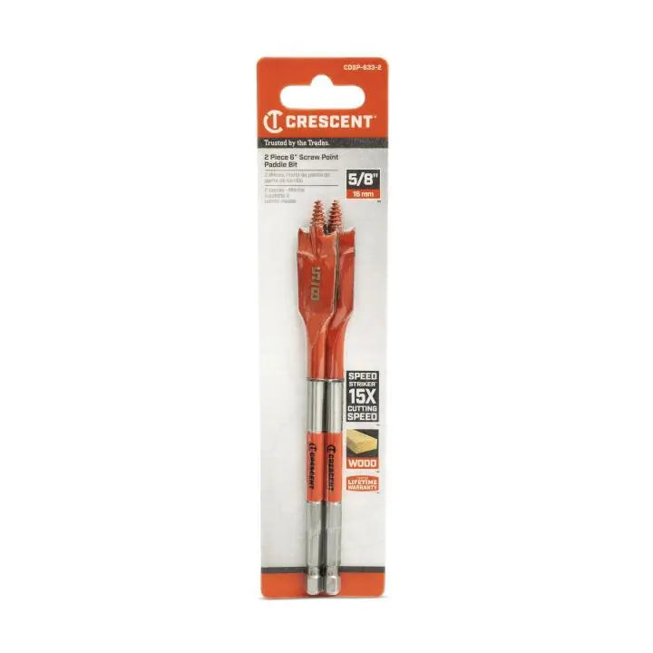 CRESCENT Set of 2 Screw Point Spade Drill Bit, 5/8 in x 6 in - GW CDSP-633-2 Drill Bit Set CRESCENT