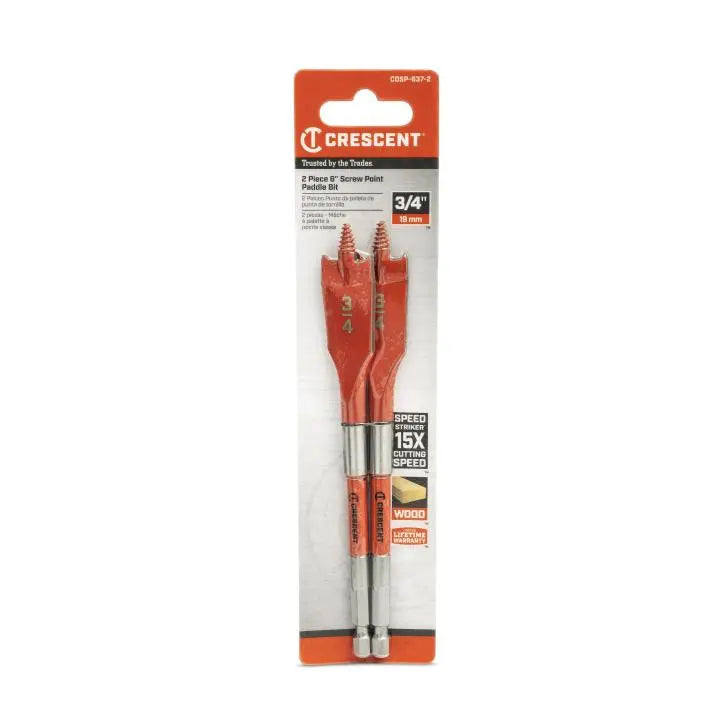 CRESCENT Set of 2 Screw Point Spade Drill Bit, 3/4 in x 6 in - GW CDSP-637-2 Drill Bit Set CRESCENT