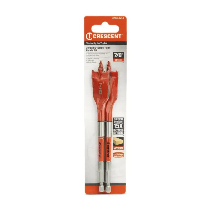 CRESCENT Set of 2 Screw Point Spade Drill Bit, 7/8 in x 6 in - GW CDSP-641-2 Drill Bit Set CRESCENT