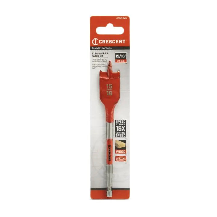 CRESCENT Screw Point Spade Drill Bit, 15/16 in x 6 in - GW CDSP-643 Drill Bit CRESCENT