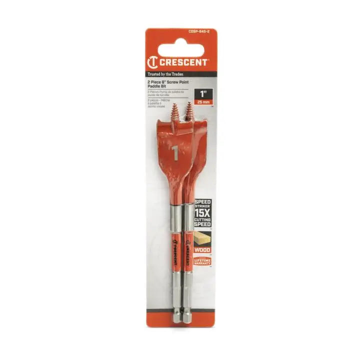 CRESCENT Set of 2 Screw Point Spade Drill Bit, 1 in x 6 in - GW CDSP-645-2 Drill Bit Set CRESCENT