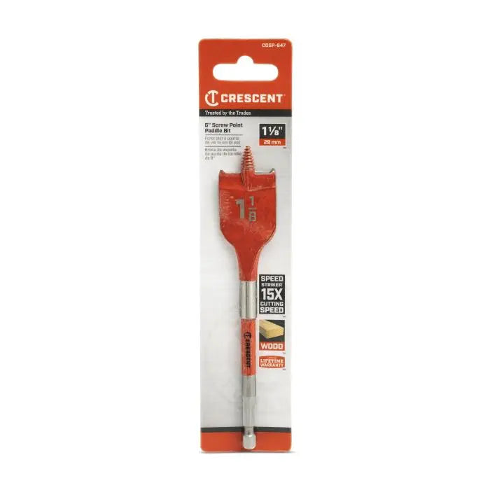 CRESCENT Screw Point Spade Drill Bit, 1-1/8 in x 6 in - GW CDSP-647 Drill Bit CRESCENT