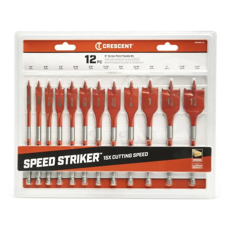 CRESCENT Set of 12 Screw Point Spade Drill Bit - GW CDSPSET-12 Drill Bit Set CRESCENT