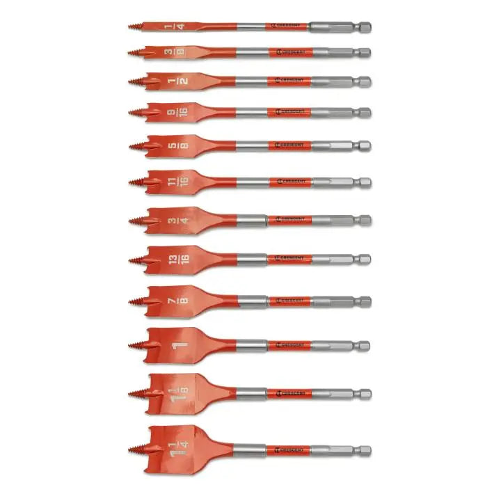 CRESCENT Set of 12 Screw Point Spade Drill Bit - GW CDSPSET-12 Drill Bit Set CRESCENT