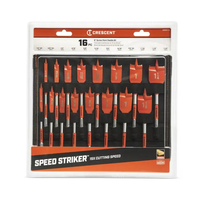 CRESCENT Set of 16 Screw Point Paddle Drill Bit - GW CDSPSET-16 Drill Bit Set CRESCENT