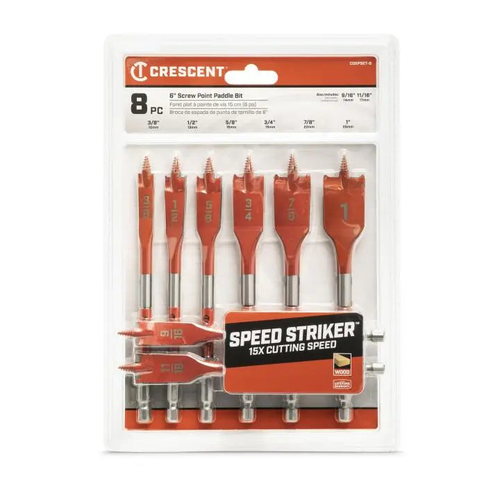 CRESCENT Set of 8 Screw Point Paddle Drill Bit - GW CDSPSET-8 Drill Bit Set CRESCENT