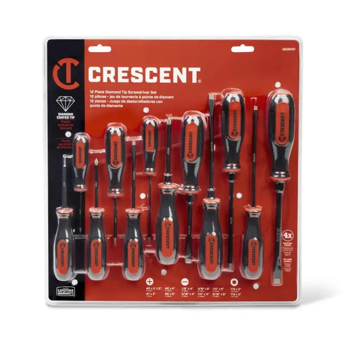 CRESCENT Set of 12 Diamond Tip Dual Material Screwdriver - GW CDT12PCSET Screwdriver Set CRESCENT