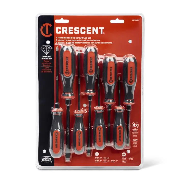 CRESCENT Set of 8 Diamond Tip Dual Material Screwdriver - GW CDT8PCSET Screwdriver Set CRESCENT