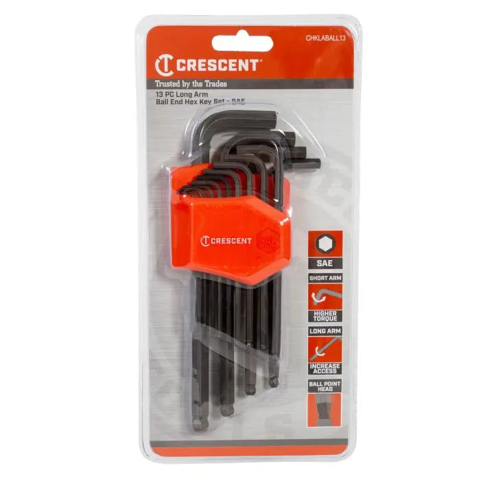 CRESCENT Set of 13 SAE Long Ball End Hexagon Key - GW CHKLABALL13 CRESCENT