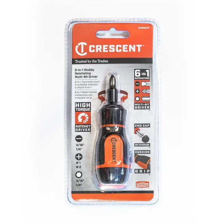 CRESCENT Set of 7 6-in-1 Stubby Ratcheting Multi-Bit Driver - GW CMBS61R Bit Driver Set CRESCENT