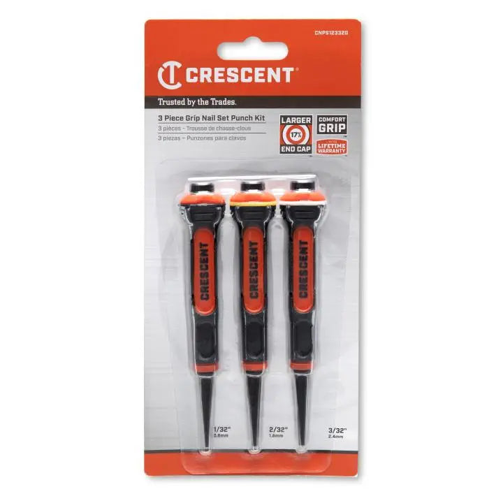 CRESCENT Set of 3 Dual Material Nail Punch - GW CNPS12332G Punch Set CRESCENT