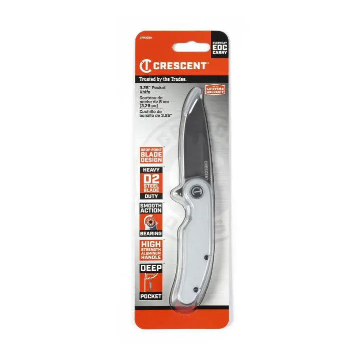 CRESCENT Drop-Point Aluminum Handle Pocket Knife, 3-1/4 in - GW CPK325A CRESCENT