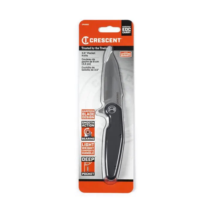 CRESCENT Black Harpoon Blade Composite Handle Pocket Knife, 3-1/2 in - GW CPK350C CRESCENT