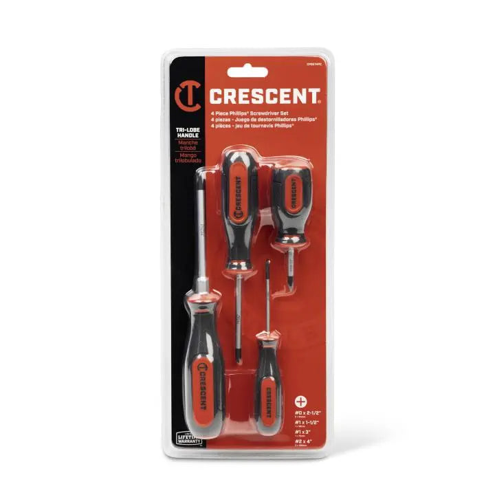 CRESCENT Set of 4 Phillips Dual Material Screwdriver - GW CPSET4PC Screwdriver Set CRESCENT