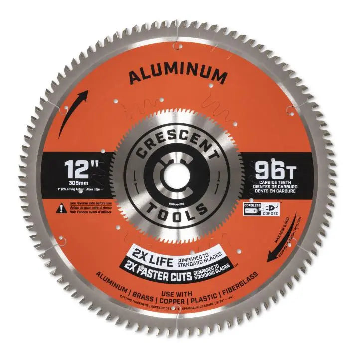 CRESCENT Medium Aluminum Circular Saw Blade, 12 in x 96-Tooth - GW CSBAM-1296 Saw Blade CRESCENT