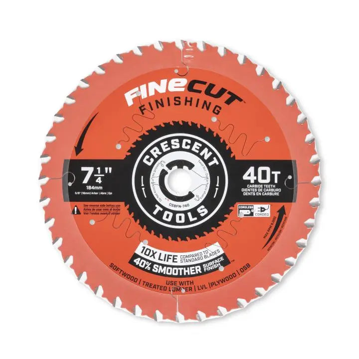 CRESCENT FineCut Finishing Circular Saw Blade, 7-1/4 in x 40-Tooth - GW CSBFN-740 Saw Blade CRESCENT