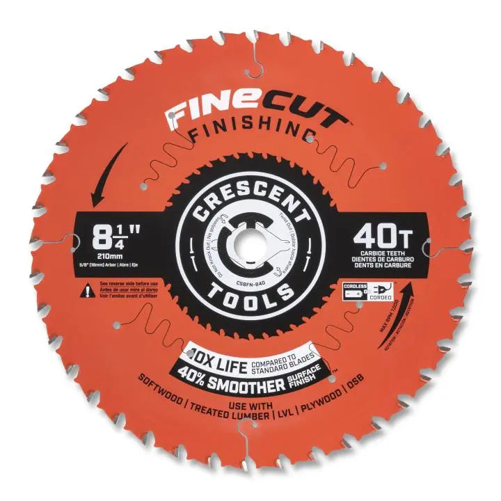 CRESCENT FineCut Finishing Circular Saw Blade, 8-1/4 in x 40-Tooth - GW CSBFN-840 Saw Blade CRESCENT