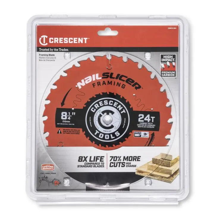 CRESCENT NailSlicer Framing Circular Saw Blade, 8-1/4 in x 24-Tooth - GW CSBFR-824 Saw Blade CRESCENT